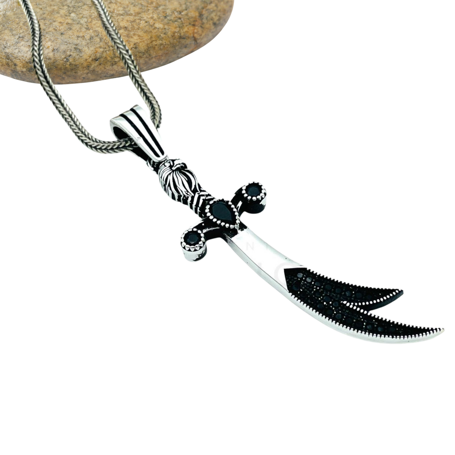 Eagle Head 925 Sterling Silver Pendant Necklace - Zulfiqar Double Edge Sword Design