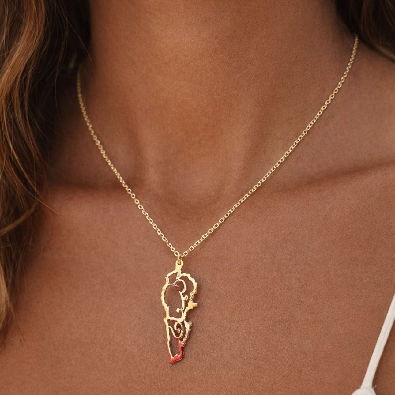Lebanon Map Necklace With Lebanon Written Inside