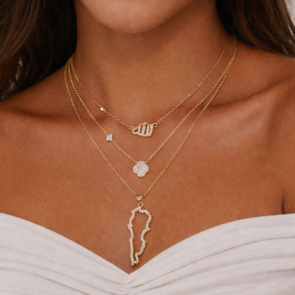 Lebanon map layering necklaces