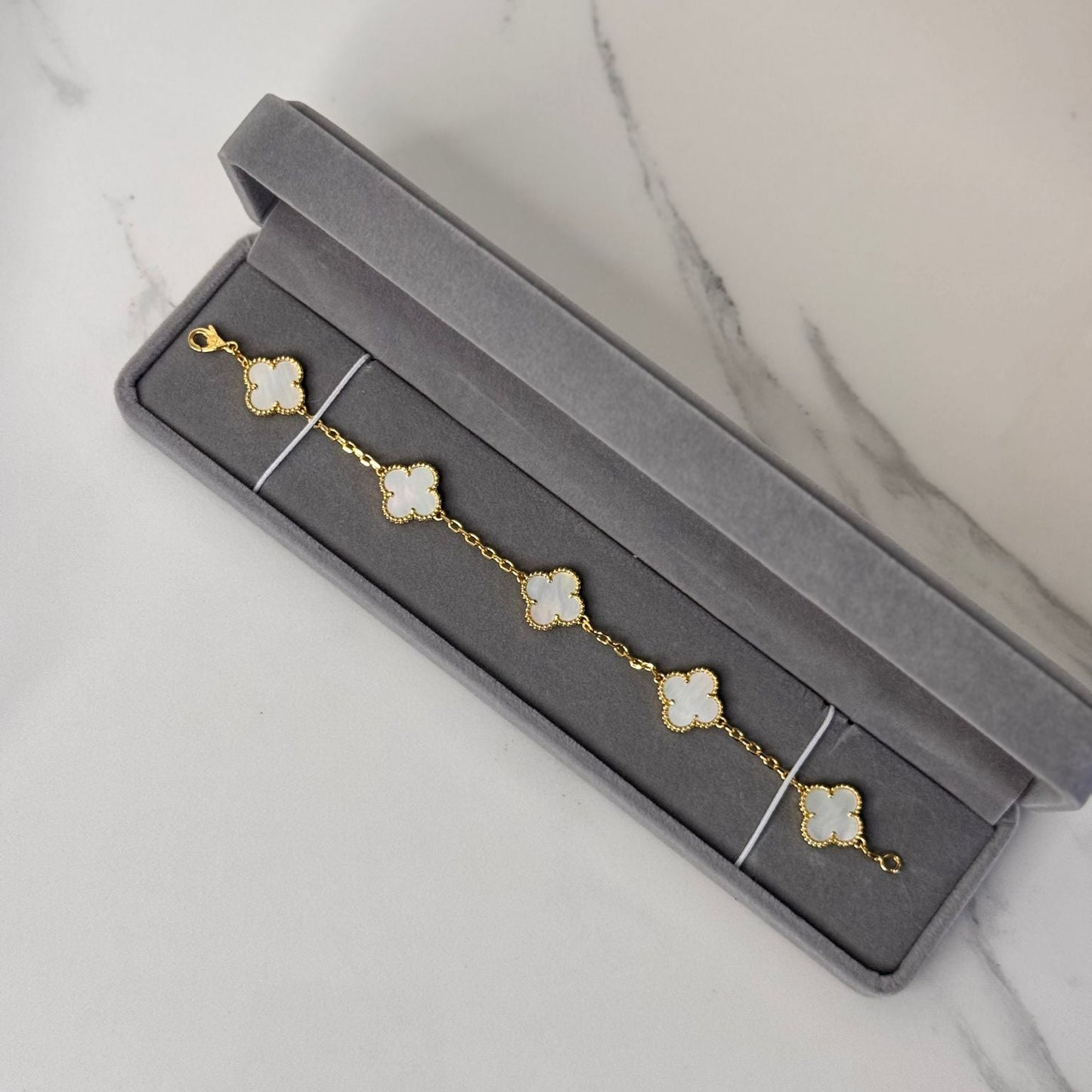 White Pearl Clover Bracelet