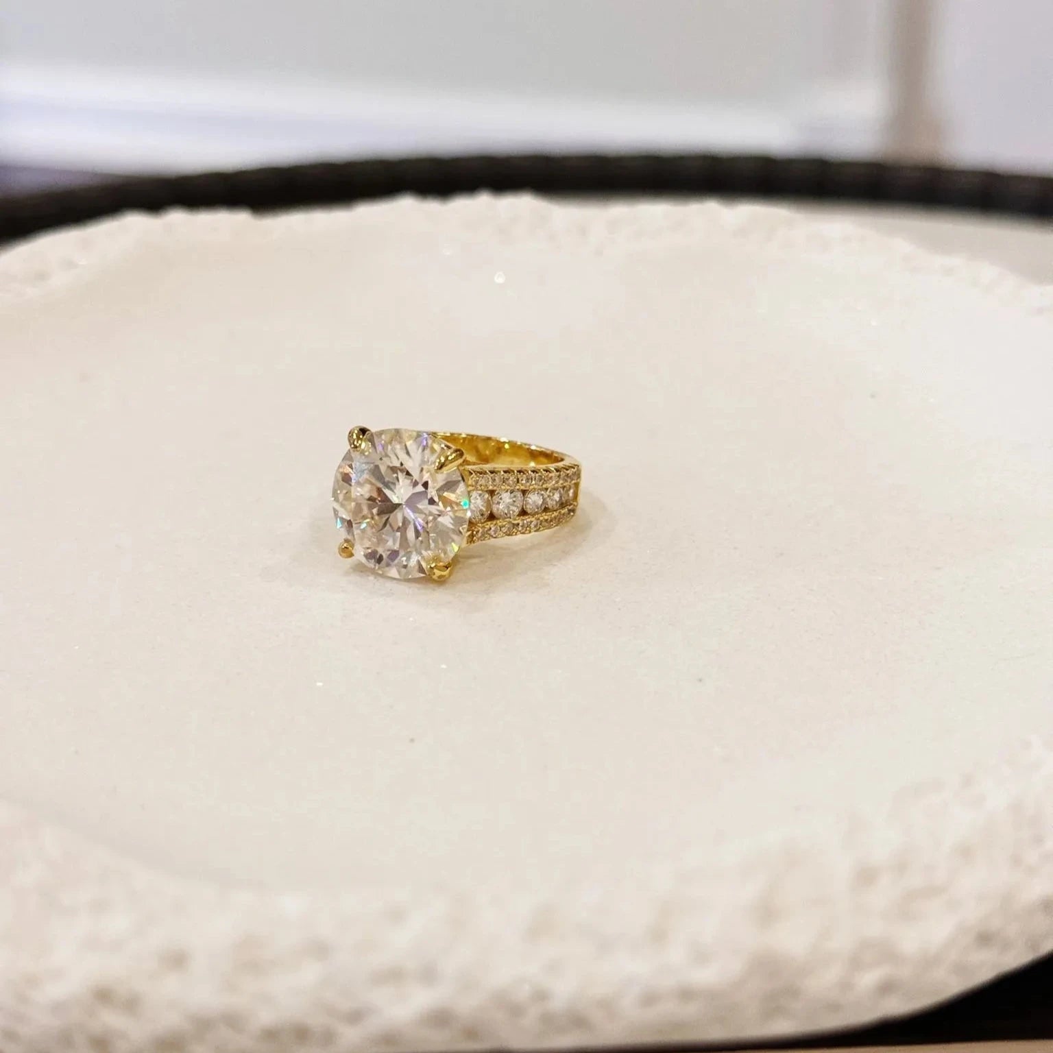 5 Carat Moissanite Ring in 925 Sterling Silver and Gold Plated
