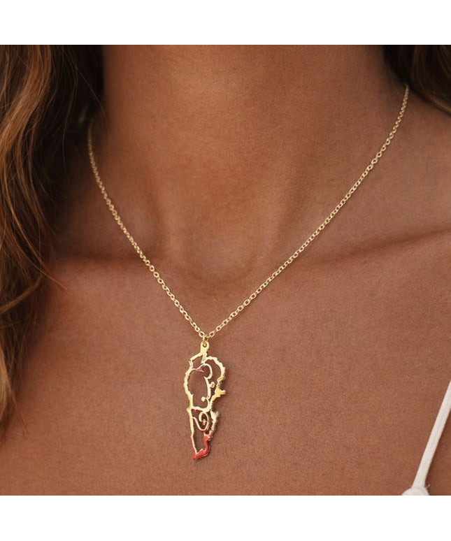 Lebanon Map Necklace With Lebanon Written Inside