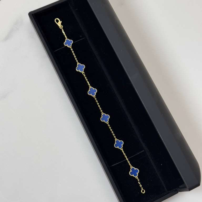 Blue Mini Clover Bracelet – Gold Plated Elegance