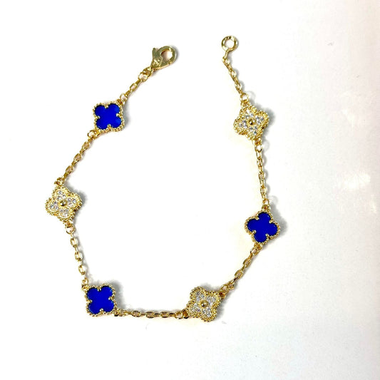 Blue and Diamond Mini Flower Bracelet 