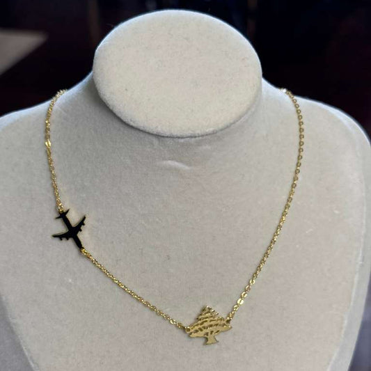 Cedar with Plane Necklace – Gold Plated Design
