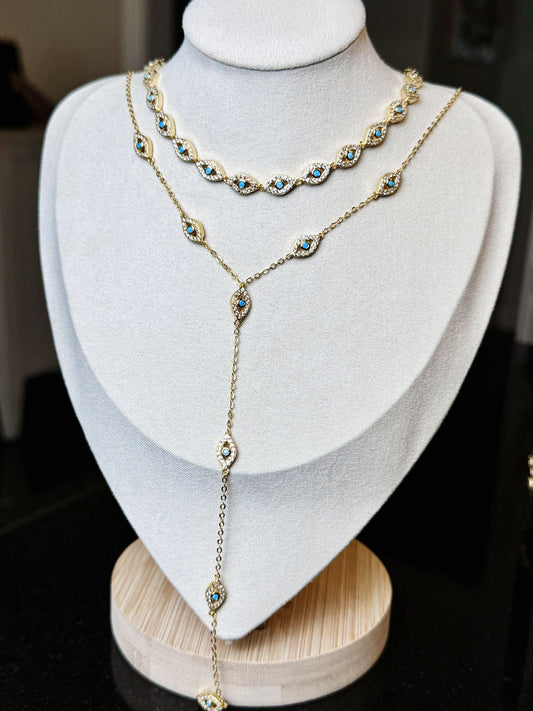 Evil Eye Gold Plated Two Layer Necklace – Elegant Protection