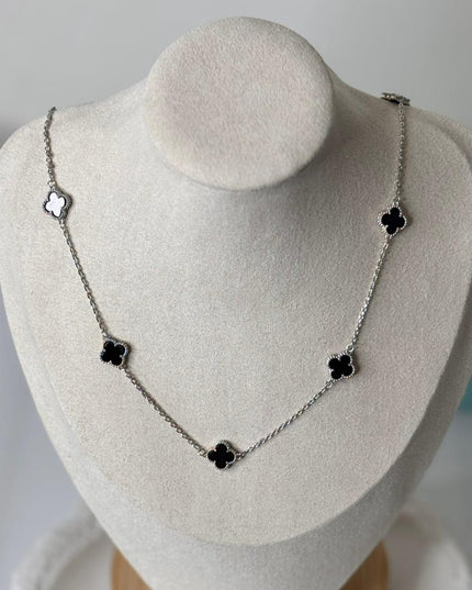Flower Necklace in Silver and Black