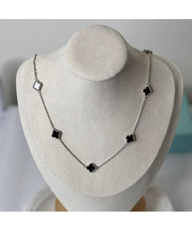 Flower Necklace in Silver and Black