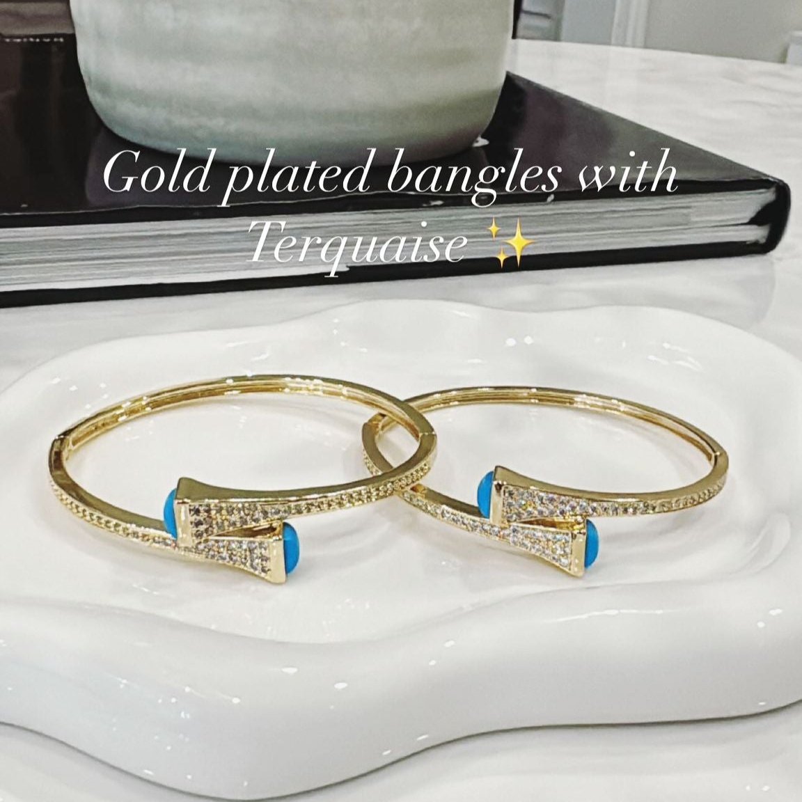 Gold Plated Bangle With Turquoise Stone