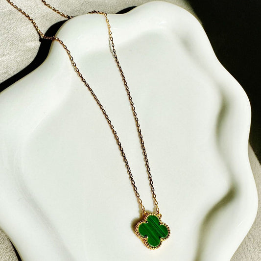 Gold Plated Clover Necklace in Green Regular Size