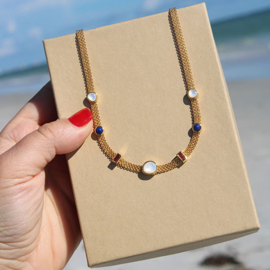 Gold Plated Necklace With Colored Stones