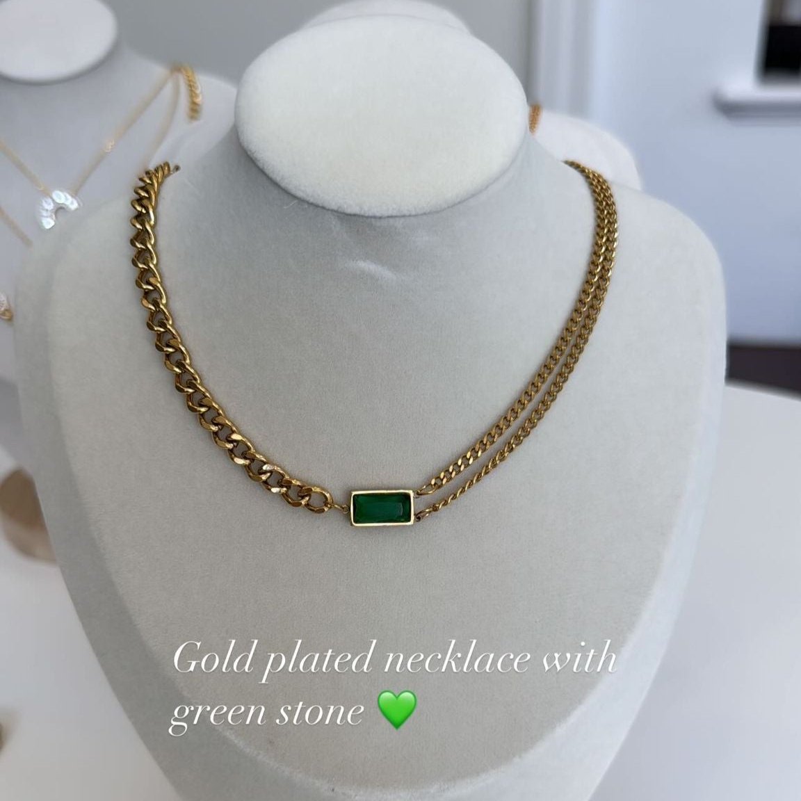 Gold Plated Necklace With Green Stone