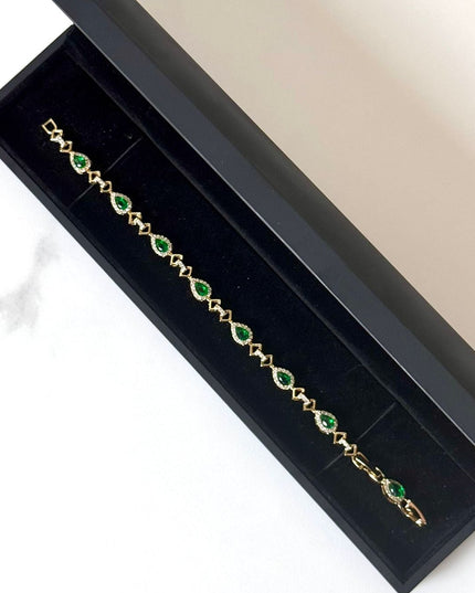 Green Stones Bracelet – Gold Plated Elegant Design
