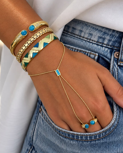 Terquaise Stack & Hand Chain With The Ring