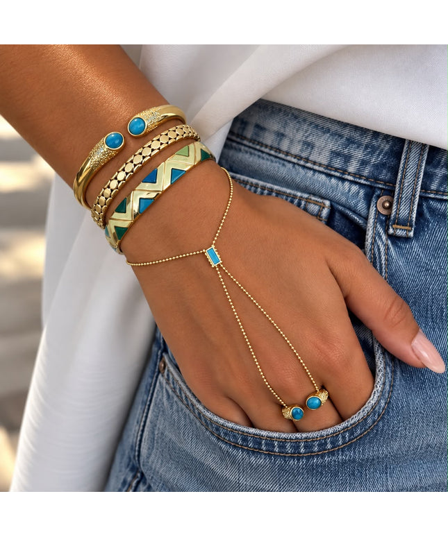 Terquaise Stack & Hand Chain With The Ring