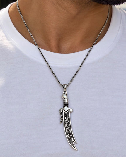 Imam Ali Sword Real Silver Necklace