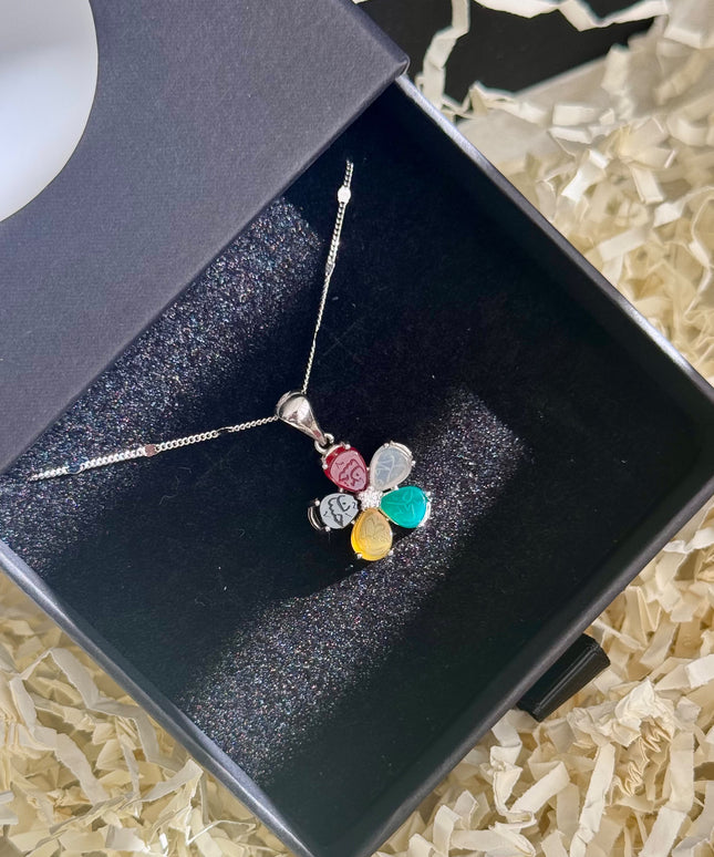 Ahul el bayt real and natural aqiq with 925 silver flower necklace