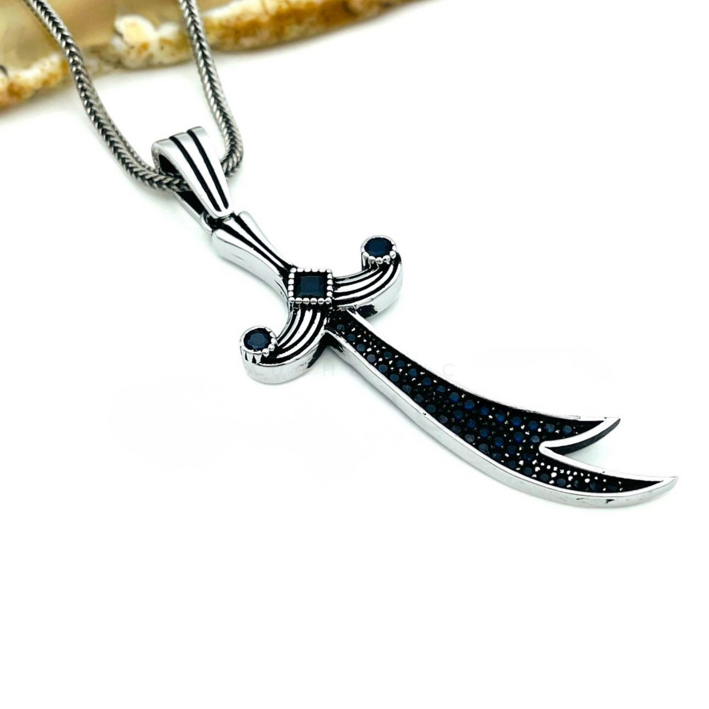 Sapphire Zulfiqar 925 Sterling Silver Pendant Necklace - Double Edged Sword Jewelry New design