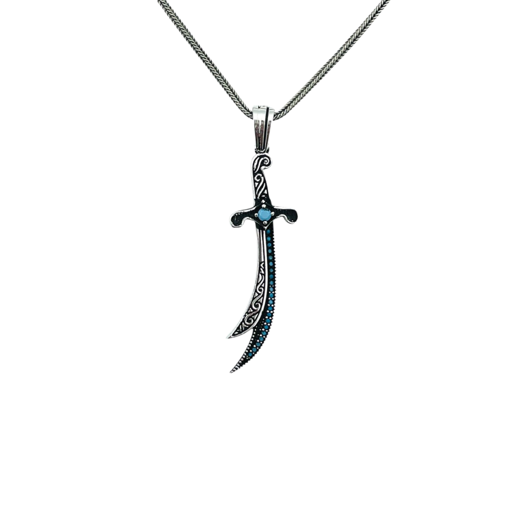 Turquoise Stone Sword: Zulfiqar 925 Sterling Silver Pendant Necklace