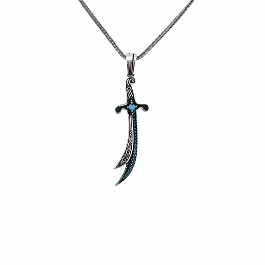 Turquoise Stone Sword: Zulfiqar 925 Sterling Silver Pendant Necklace