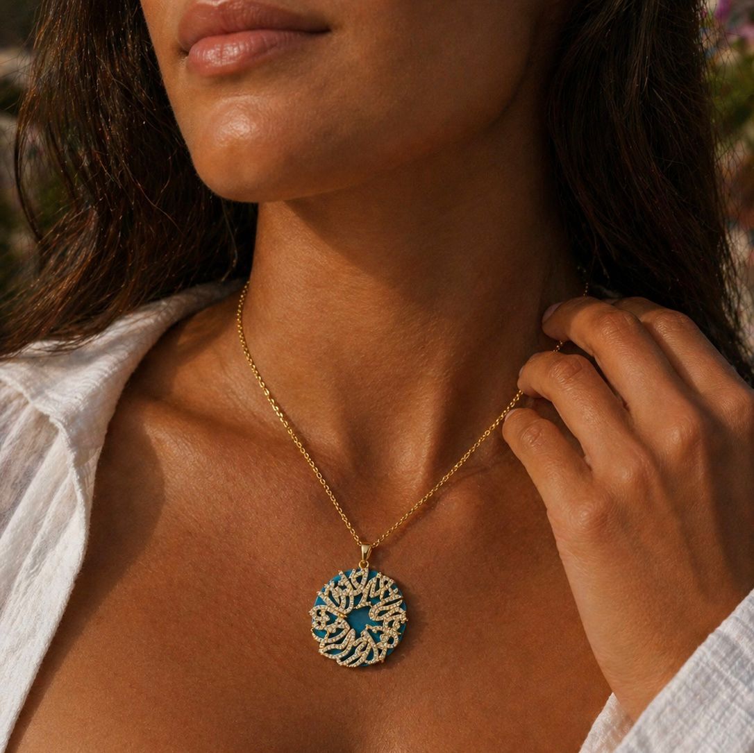 Blue Arabic Of Quran Verse Necklace