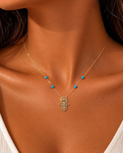 Hamsa Necklace In Terquaise
