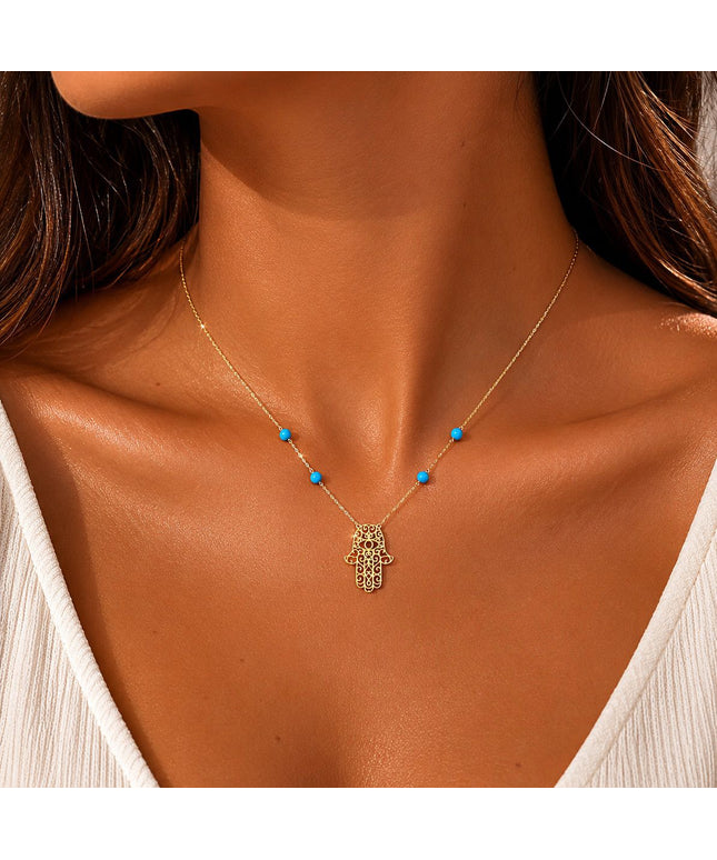 Hamsa Necklace In Terquaise