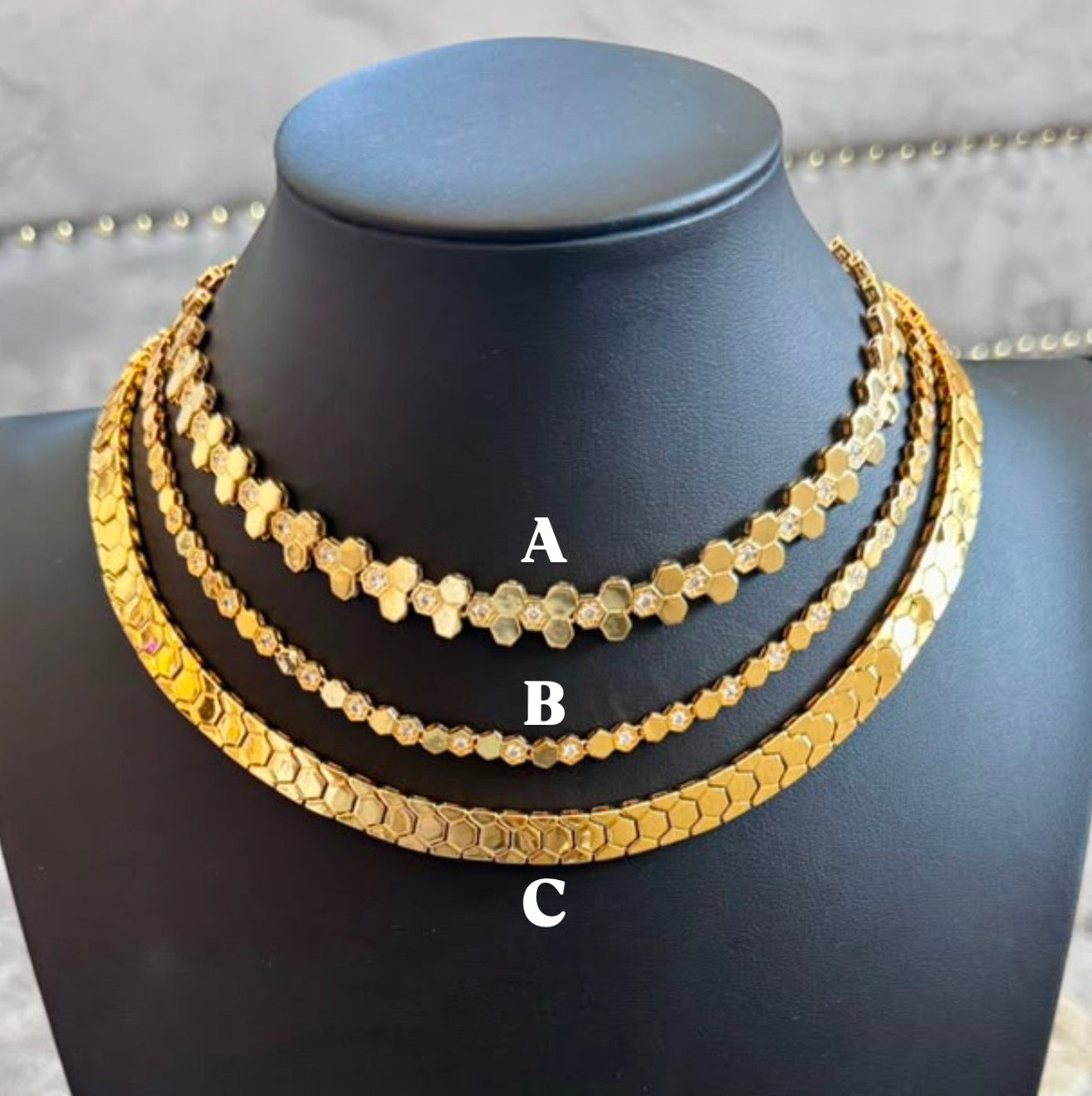 Three Dubai style necklaces