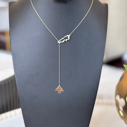 Lebanese Map and Cedar necklace ( 18k Solid Gold )