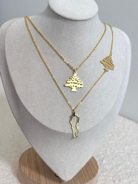 Lebanon Gold Plated Necklaces – Map with Cedar & Cedar Only