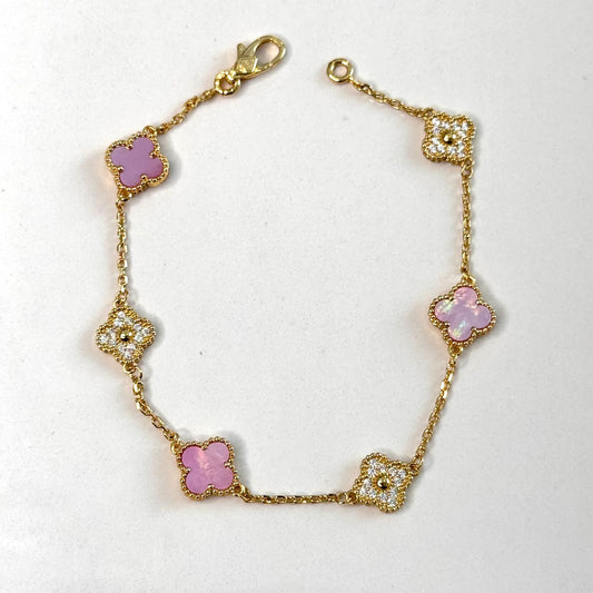 Mini Flower Blush Pink and Diamond Bracelet
