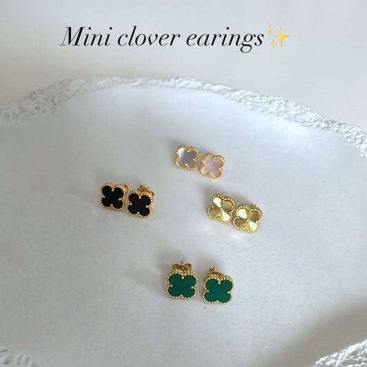 Mini clover earrings green, black , white and gold