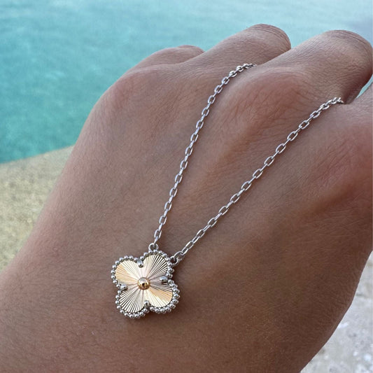  Silver Tone Clover Necklace