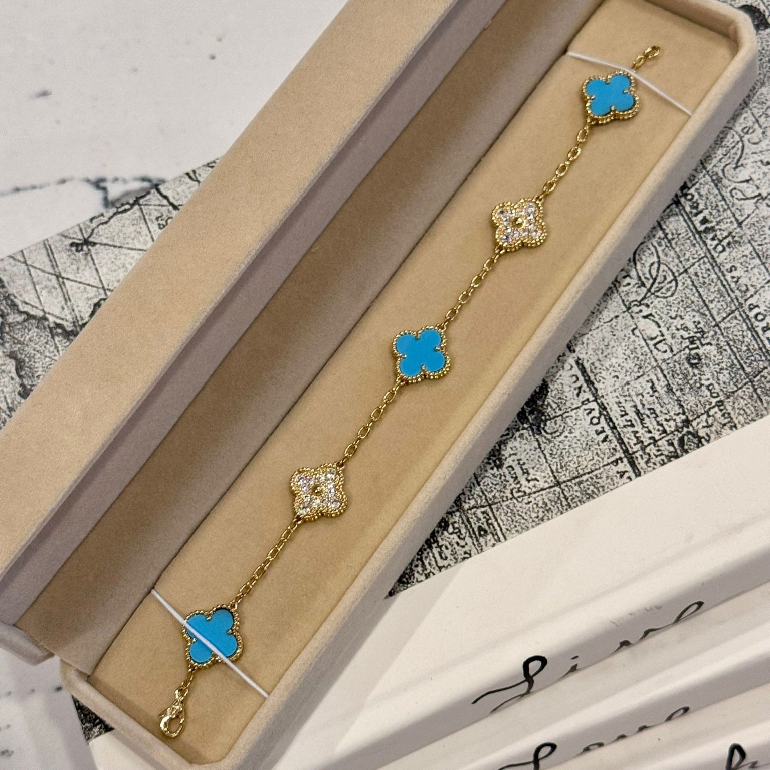 Terquaise And Diamond Flower Bracelet