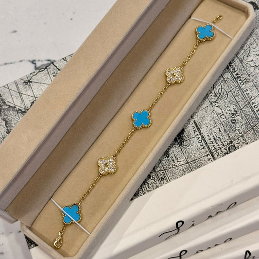 Terquaise And Diamond Flower Bracelet