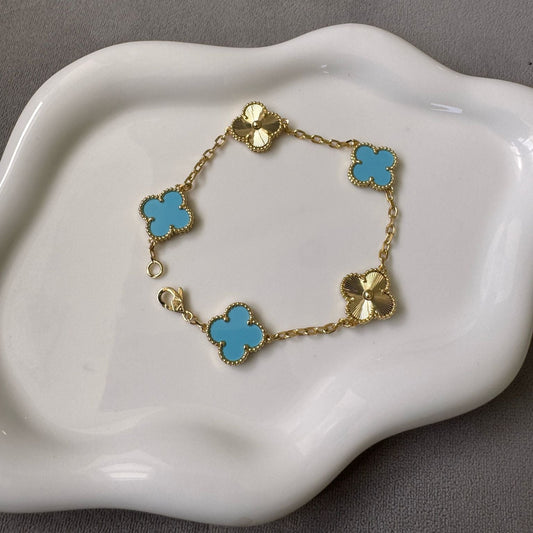 Terquaise and Gold in Regular Size Clover Bracelet