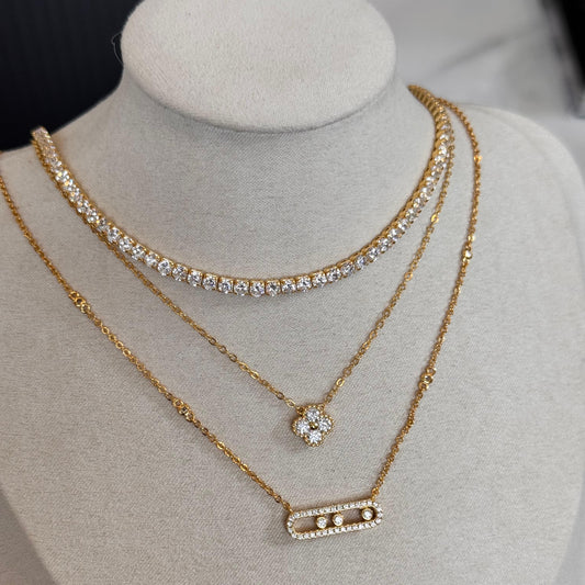 Three layers of moissanite necklace set