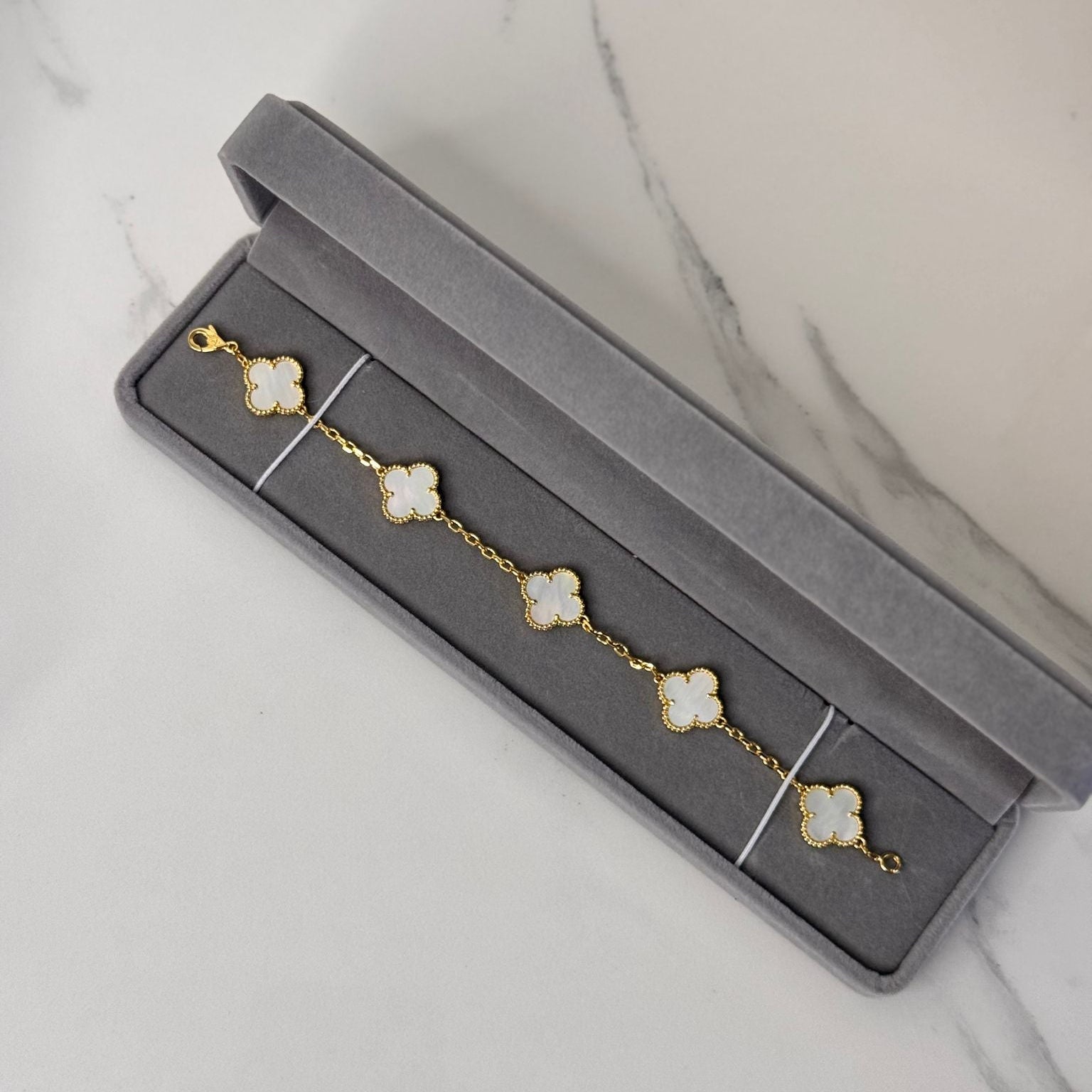 White Pearl Clover Bracelet