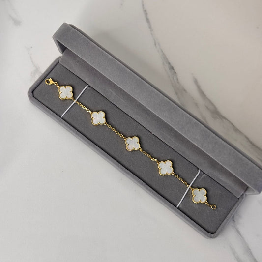 White Pearl Clover Bracelet