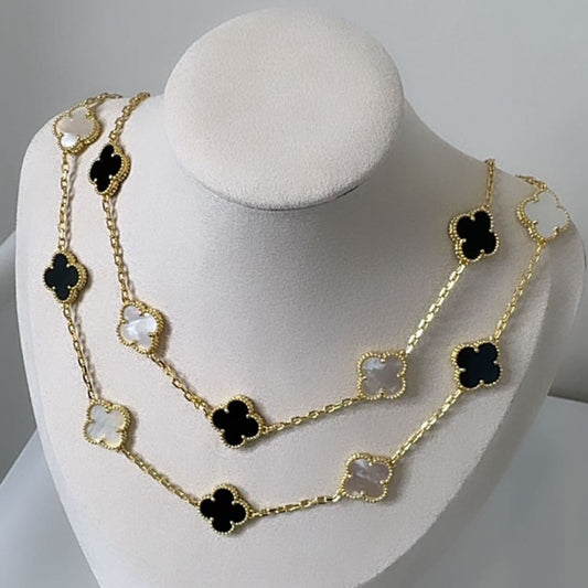white and black clover necklace regular size
